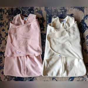 2 fleece velcro swaddlers NB